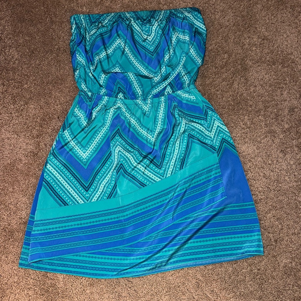 Express Teal and Blue Strapless Dress